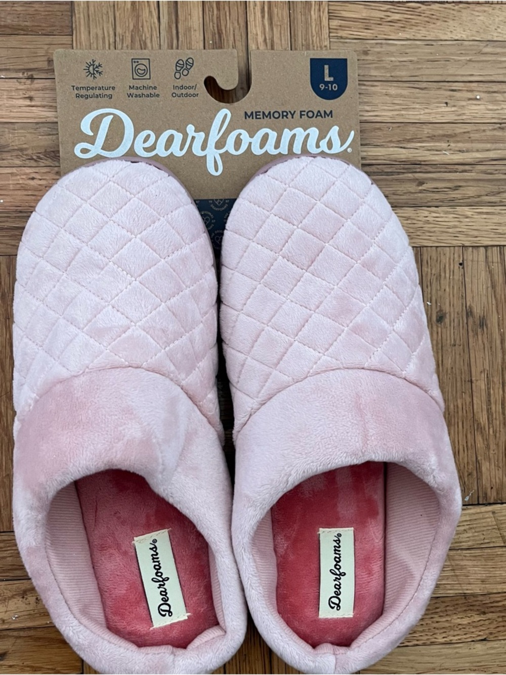 Dearfoams Quilted Memory Foam Slippers - Pale Pink